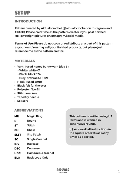 Hollow Knight Patró PDF de Ganchillo